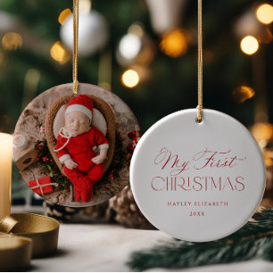 Baby First Christmas Red Photo Keepsake Ceramic Ornament