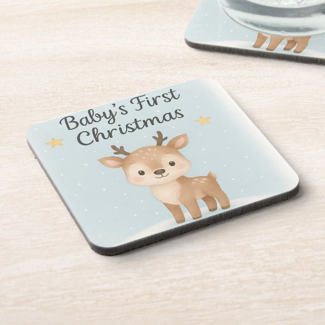 Baby first Christmas reindeer cute festive nursery Coaster (Left Side)