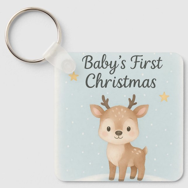 Baby first christmas reindeer cute tiny festive  keychain (Front)