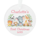 Baby First Christmas Safari Animals Pink Round