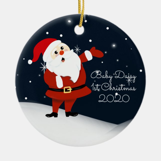 Baby First Christmas santa from grandparents Ceramic Ornament (Front)