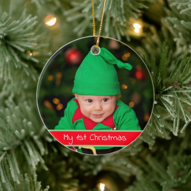 Baby First Christmas Simple Modern Ceramic Ornament (Tree)
