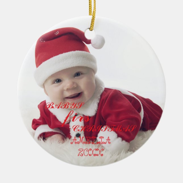 Baby First Christmas Snowflakes Stylish Chic Photo Ceramic Ornament (Front)