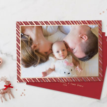 Baby First Christmas Stripe Frame Photo Rose Gold