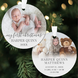 Baby First Christmas Stylish Chic Photo Ornament