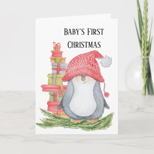 Baby First Christmas with Penguin and Presents Card (Front)