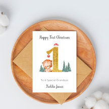 Baby First Christmas Woodland Bear Christmas Card