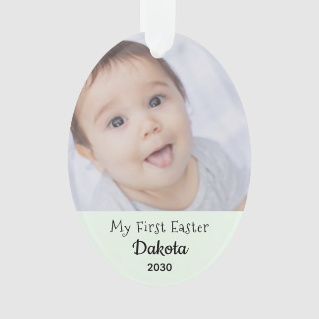 Baby First Easter Photo Name Year Personalized Ornament (Front)