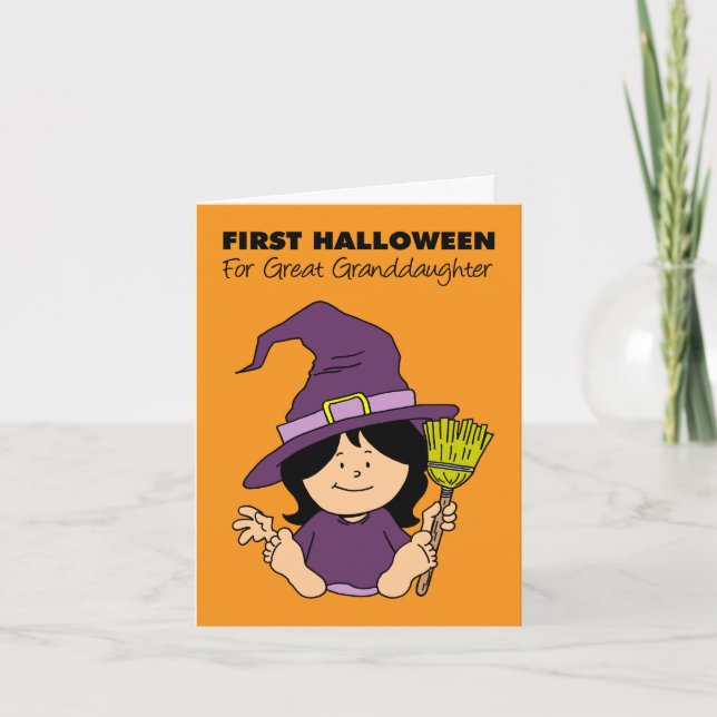 Baby First Halloween Great Granddaughter Witch Holiday Card (Front)