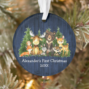 Baby First Noël Bleu Bois Forêt Animaux