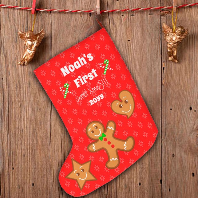 Baby First sweet XmaS Gingerbread Pals 2 sides Large Christmas Stocking (Creator Uploaded)