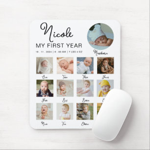 Baby First Year 12 Months Photo Collage Modern Mouse Pad