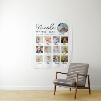 Baby First Year 12 Months Photo Collage Modern Tapestry