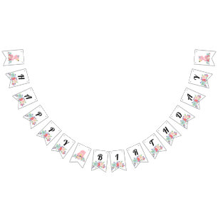 Baby Flamingo Happy Birthday Bunting Flags