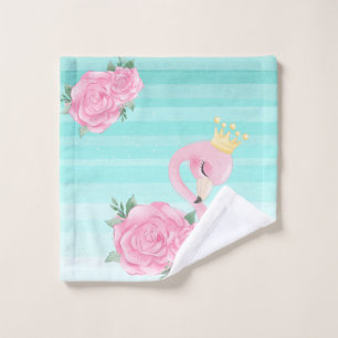 Baby Flamingo Watercolor Stripes,Flowers Bath Towel Set