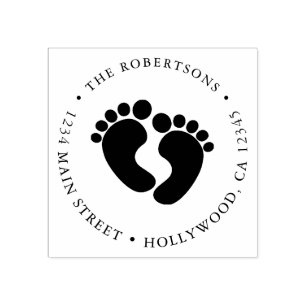 Baby Foot Print Return Address Rubber Stamp