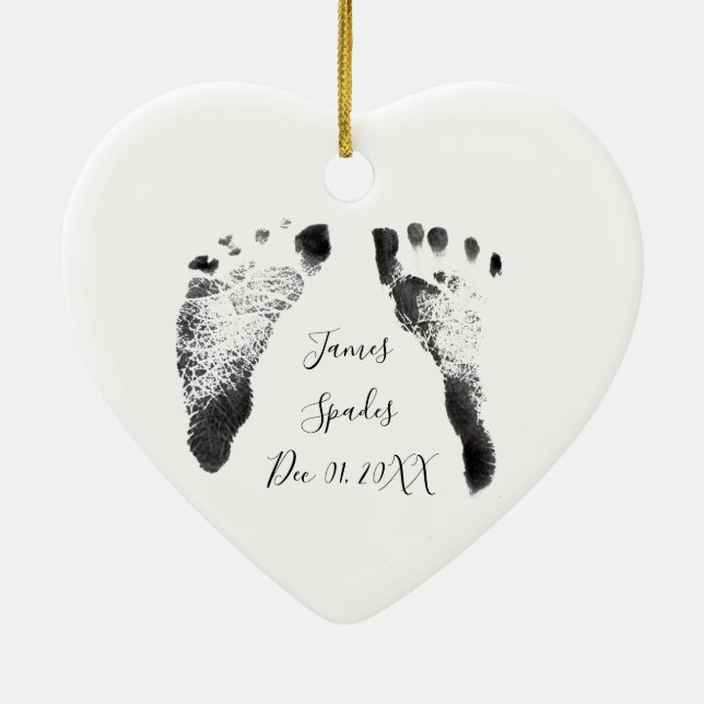 Baby foot prints, add date of birth ceramic ornament (Back)