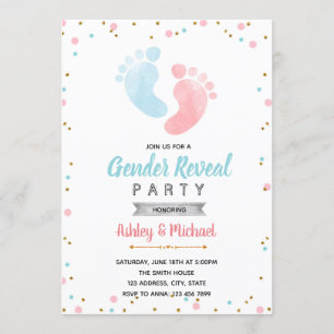 Baby footprint gender reveal party invitation