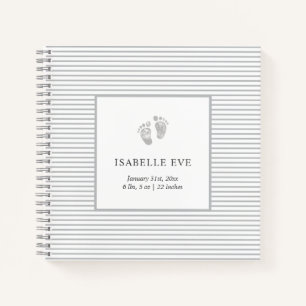Baby Footprint Gray Stripes Baby Memory Book