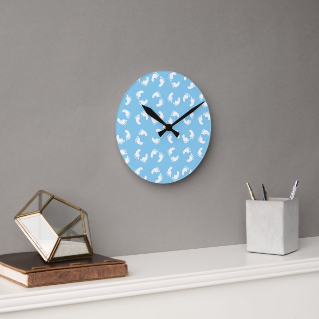 Baby Footprints, Babies Foot, Footsteps, Blue, Boy Round Clock (Office)