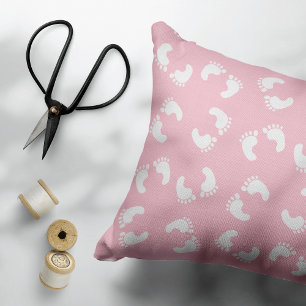 Baby Footprints, Babies Foot, Footsteps, Pink Girl Accent Pillow