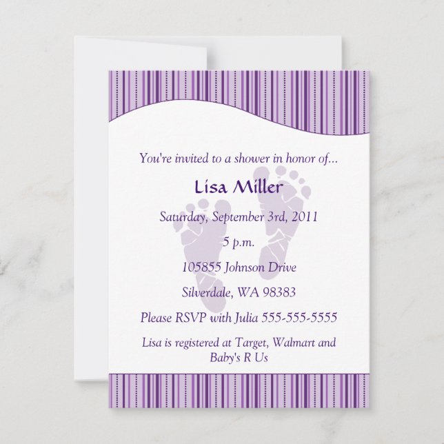 Baby Footprints Baby Shower - Purple Invitation (Front)