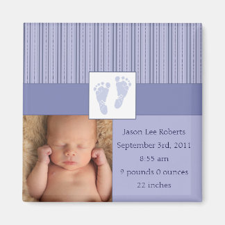 Baby Footprints Birth - Blue Magnet
