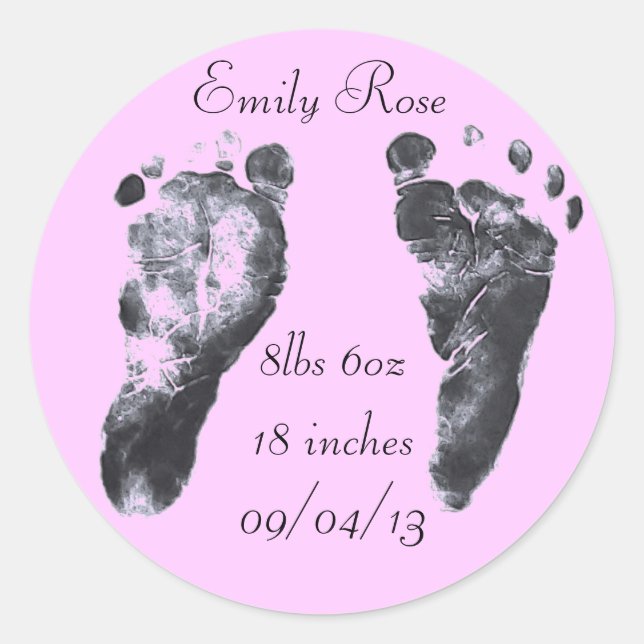Baby Footprints Birth Stats Classic Round Sticker (Front)