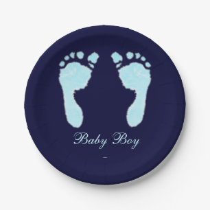 Baby Footprints (Boy) Paper Plate