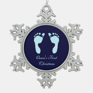 Baby Footprints (Boy) Snowflake Pewter Christmas Ornament