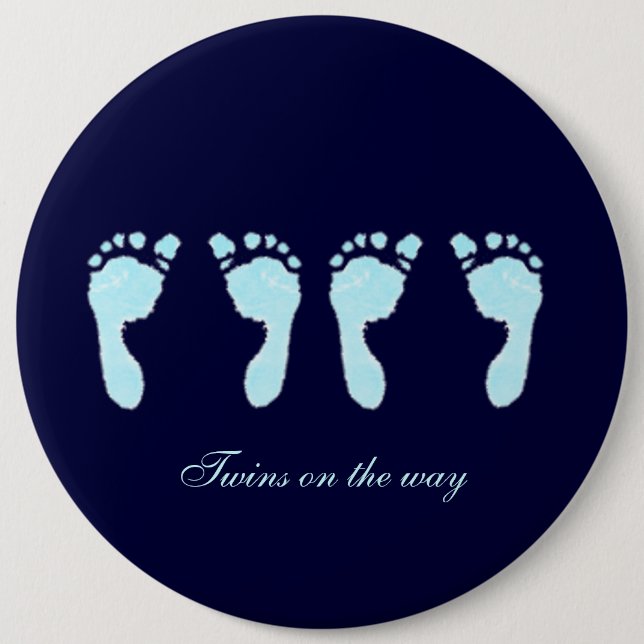Baby Footprints (Boy Twins) 6 Inch Round Button (Front)