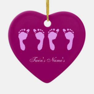Baby Footprints (Girl Twins) (Doorhanger) Ceramic Ornament