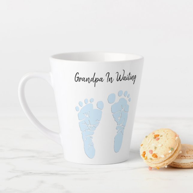 Baby Footprints Grandfather To Be Boy Announcement Latte Mug (In Situ)