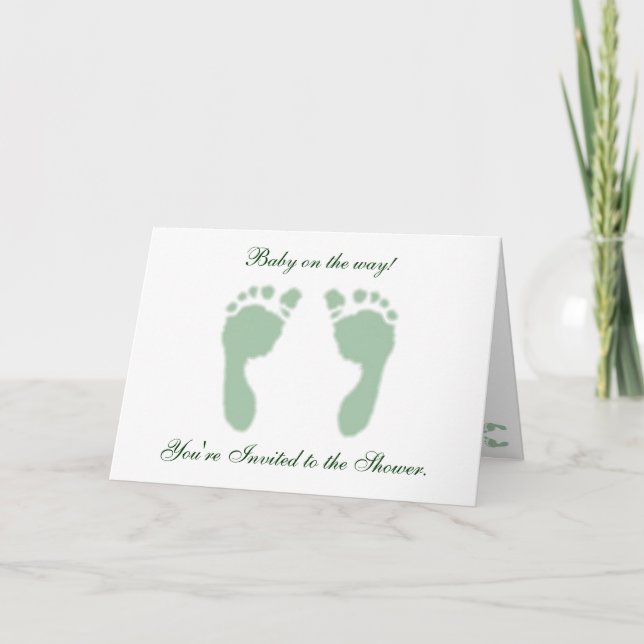 Baby Footprints (Green) Invitation (Front)