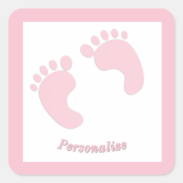 Baby Footprints Infant Girl Pink Tiny Feet Nursery Square Sticker (Front)