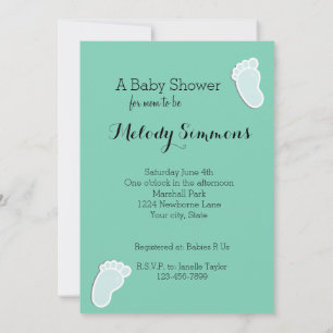 Baby Footprints Mint Baby Shower Invitation