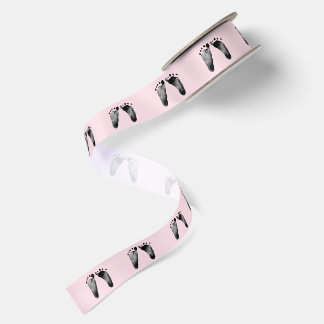 Baby Footprints on Pink Blush Satin Ribbon