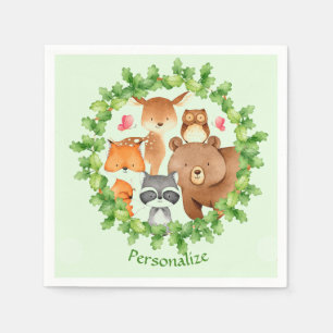 Baby Forest Animals Bear Raccoon Squirrel Birthday Napkin