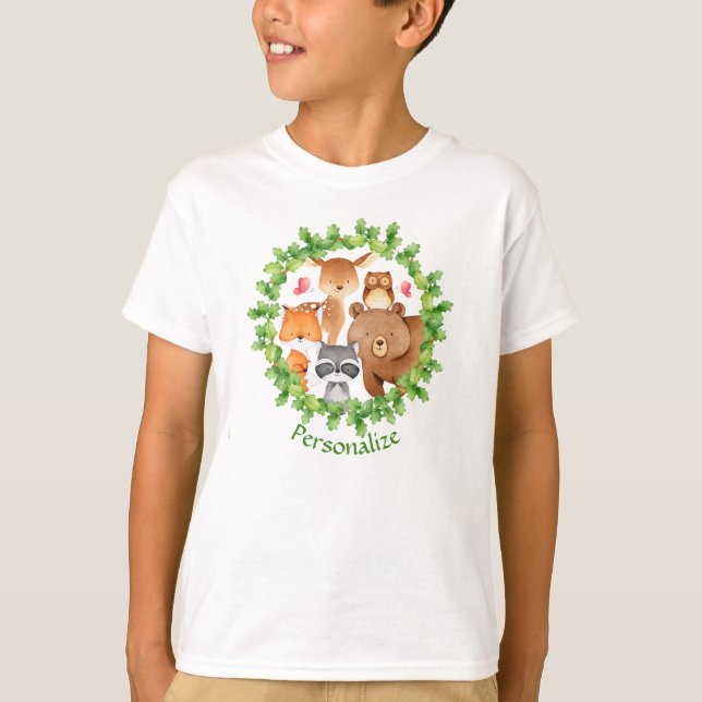 Baby Forest Animals Bear Raccoon Squirrel Birthday T-Shirt (Front)