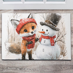 Baby Fox and Snowman Doormat