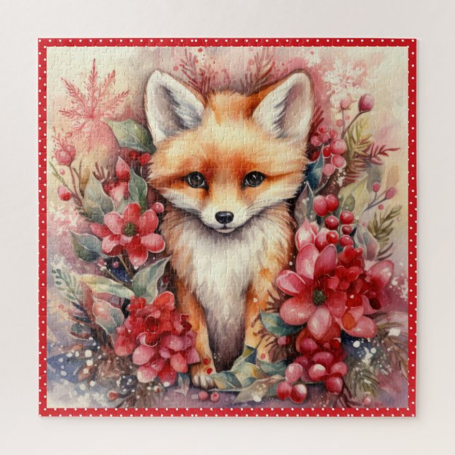 Baby Fox Christmas Large Square Jigsaw Puzzle (Vertical)