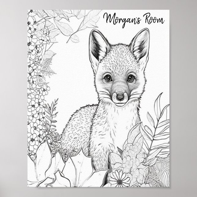 Baby Fox Colouring Page, Colouring Project for Kid Poster (Front)