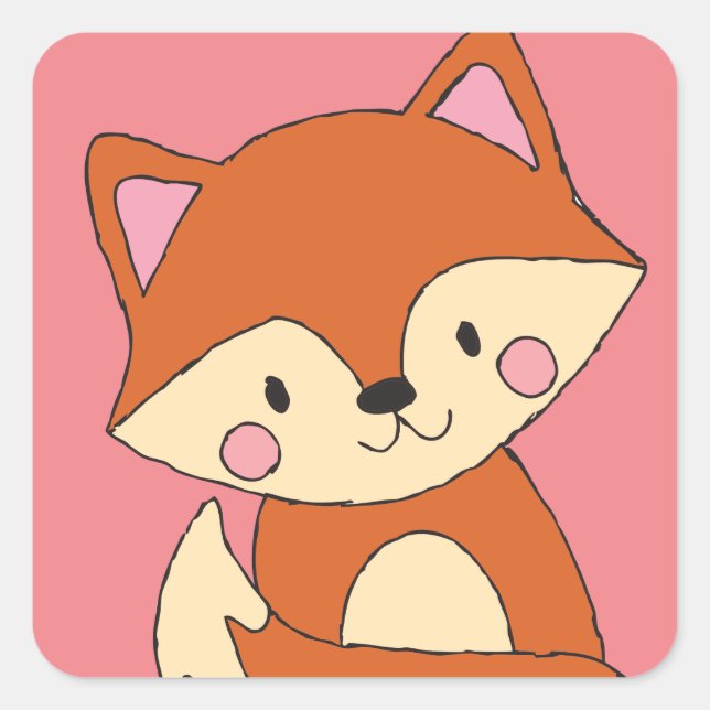 Baby Fox Drawing Cute Fox Art Baby Fox Design Square Sticker (Front)