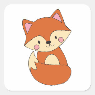Baby Fox Drawing Cute Fox Art Baby Fox Design Square Sticker