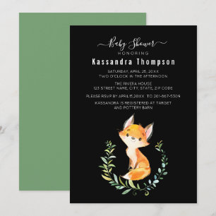 Baby Fox Floral Wreath Baby Shower Invitation