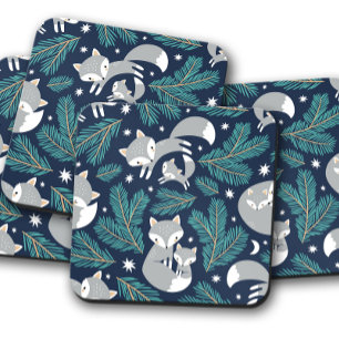 Baby Fox Grey Christmas Christmas Coaster Set