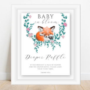 Baby fox in bloom - diaper raffle poster