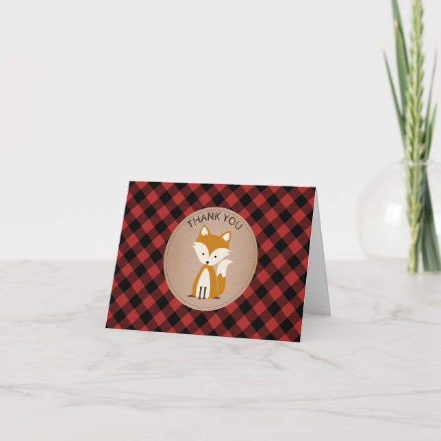 Baby Fox Plaid Baby Shower Thank You - Blue (Front)