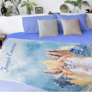 Baby Fox Watercolor Personalized Woodland Fleece Blanket