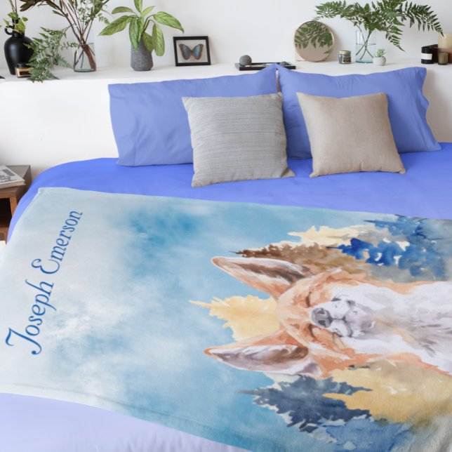 Baby Fox Watercolor Personalized Woodland Fleece Blanket (Creator Uploaded)